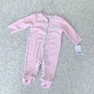 NWT Carters Baby Pajama Footed Bodysuit 3M Pink Heart Floral